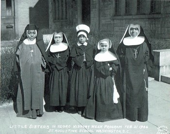 Black and white 1946 file photo of students at St. Augustine School led by the Oblate Sisters of Providence